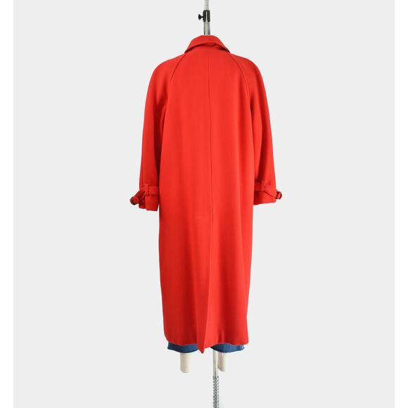 Vintage 80s Red Wool Coat Full Length Long Winter Coat with Tartan Plaid Liner L - Picture 4 of 9